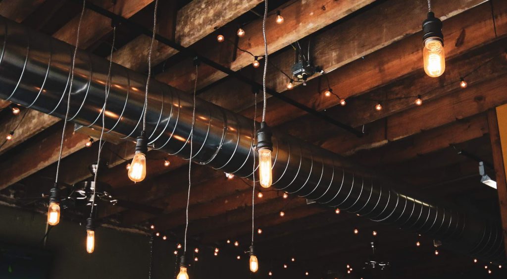 Light bulbs hanging and powered by Corpus Christi Electricity