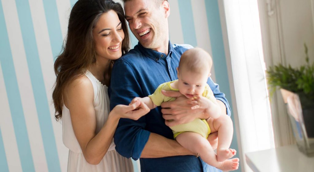 Happy couple with baby. Cost Per Kwh By Source