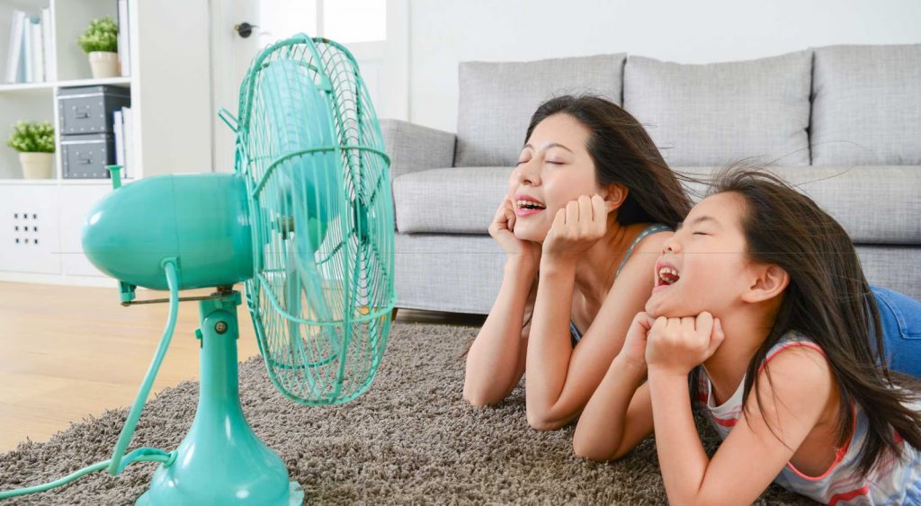 Mother and daughter enjoy fan - Fan vs Air Conditioner Electricity
