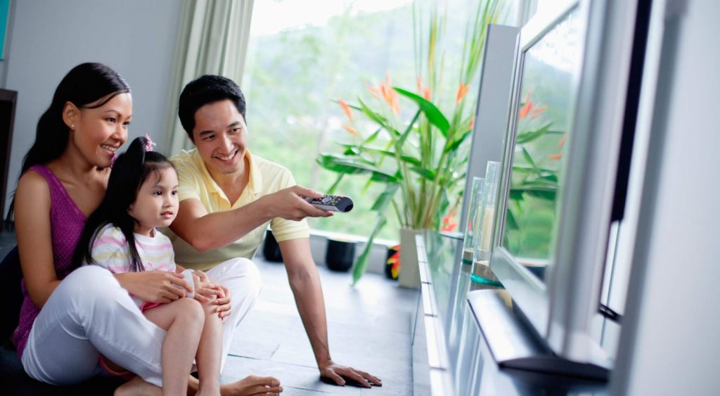 Family watches TV - Flat Screen TV Electricity Usage