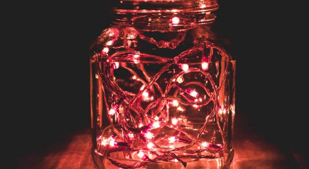 Lights on string in jar. Green Energy Exchange