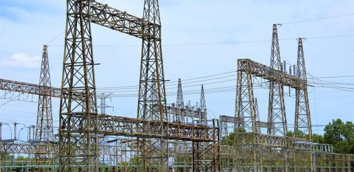 blue sky background with electrical towers