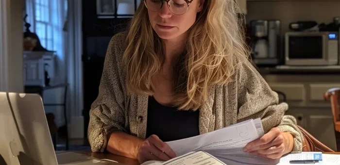 Woman reading her utility bill.